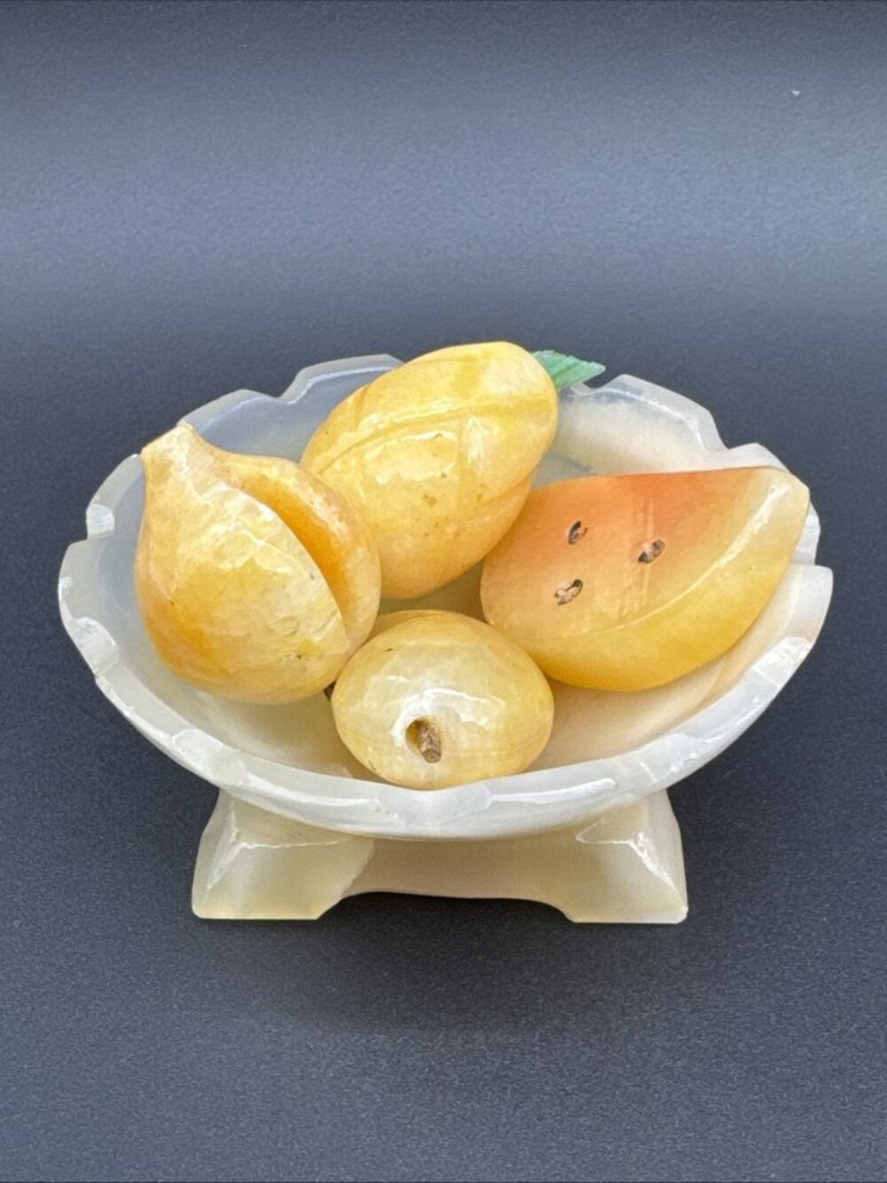 VTG Alabaster Onyx Mini Stone Fruit Bowl Scallop Footed Trinket